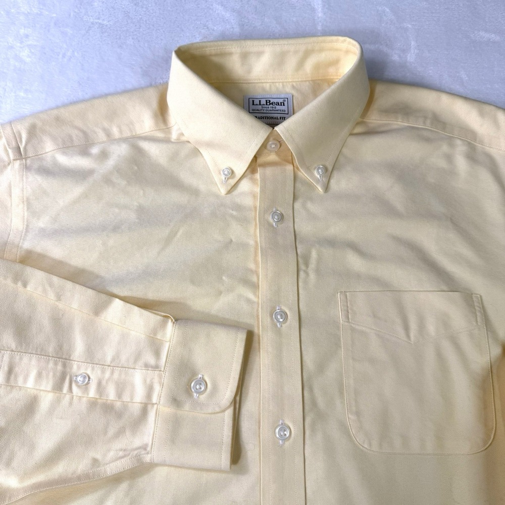 LL BEAN‎ Dress Shirt Button Front Size 15 1/2-35 Yellow Traditional Fit NEW